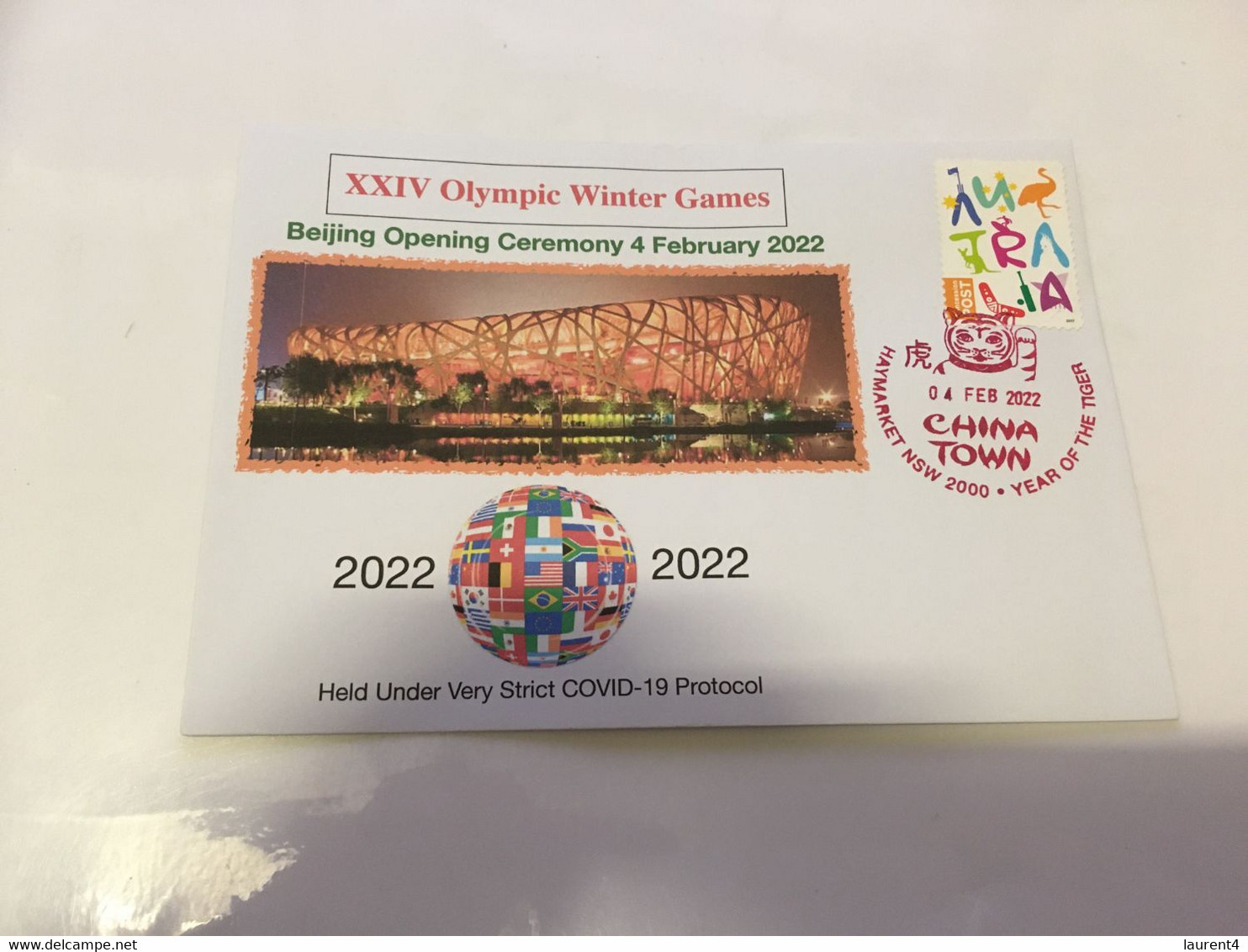 (3 F 27) (Australia) China XXIV Winter Olympics Games Opening Ceremony (4 February 2022) With OZ Map Stamp - Winter 2022: Peking