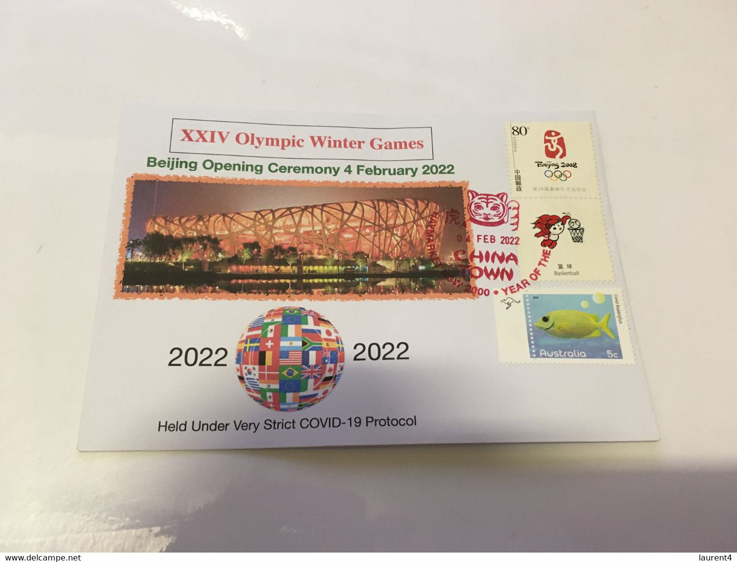 (3 F 27) (Australia) China XXIV Winter Olympics Games Opening Ceremony (4 February 2022) With China Olympic + OZ Stamp - Winter 2022: Peking