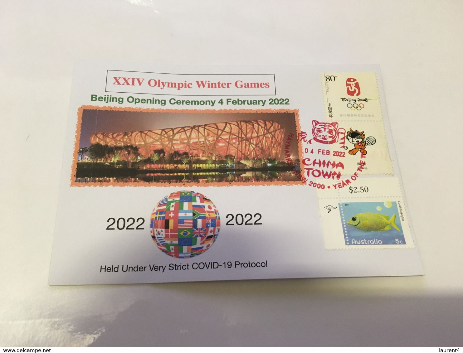 (3 F 27) (Australia) China XXIV Winter Olympics Games Opening Ceremony (4 February 2022) With China Olympic + OZ Stamp - Winter 2022: Peking
