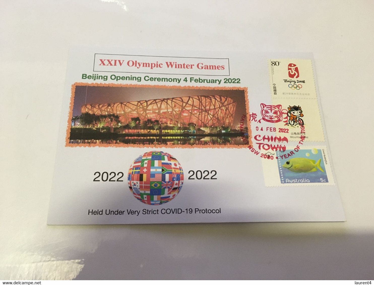 (3 F 27) (Australia) China XXIV Winter Olympics Games Opening Ceremony (4 February 2022) With China Olympic + OZ Stamp - Invierno 2022 : Pekín