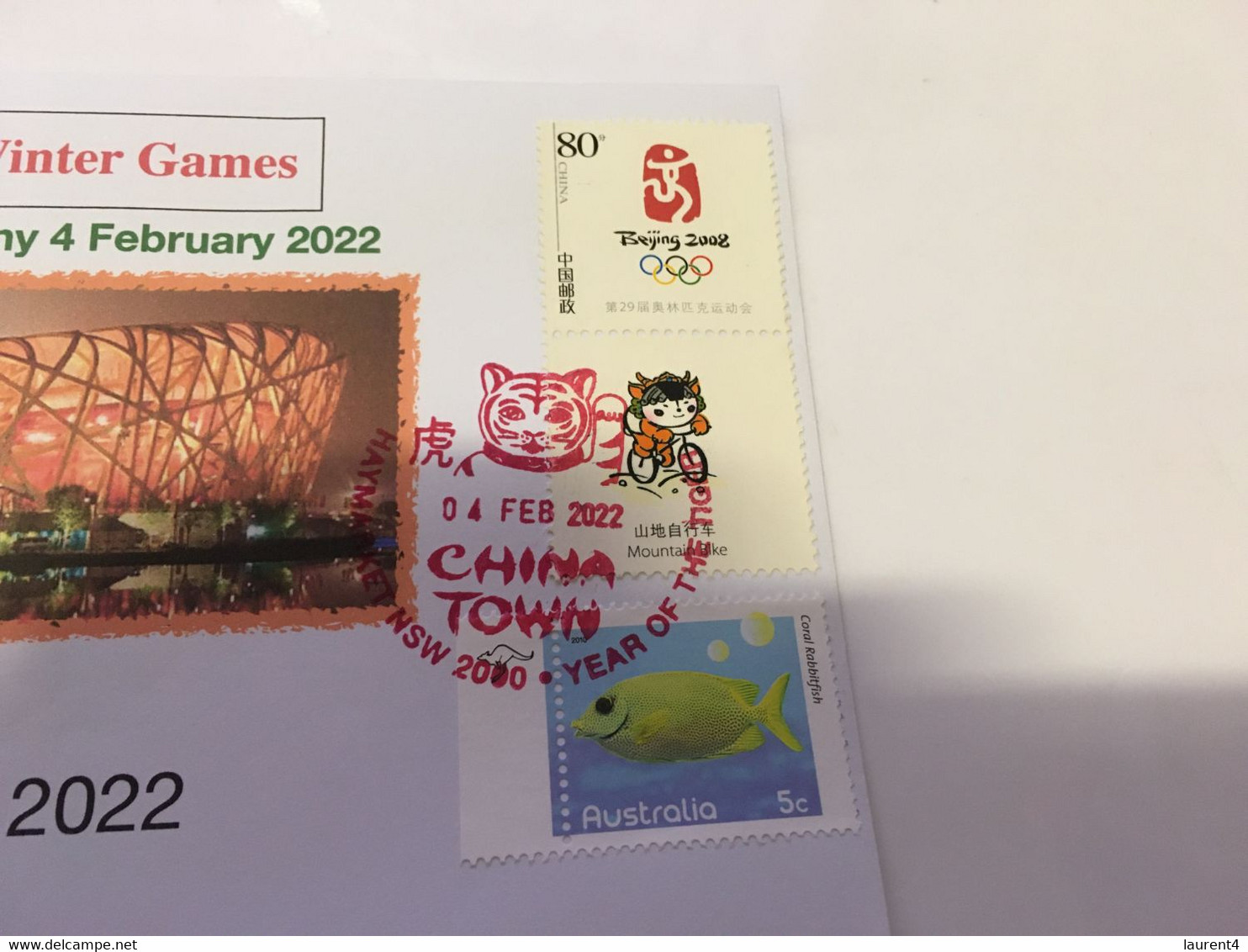 (3 F 27) (Australia) China XXIV Winter Olympics Games Opening Ceremony (4 February 2022) With China Olympic + OZ Stamp - Invierno 2022 : Pekín