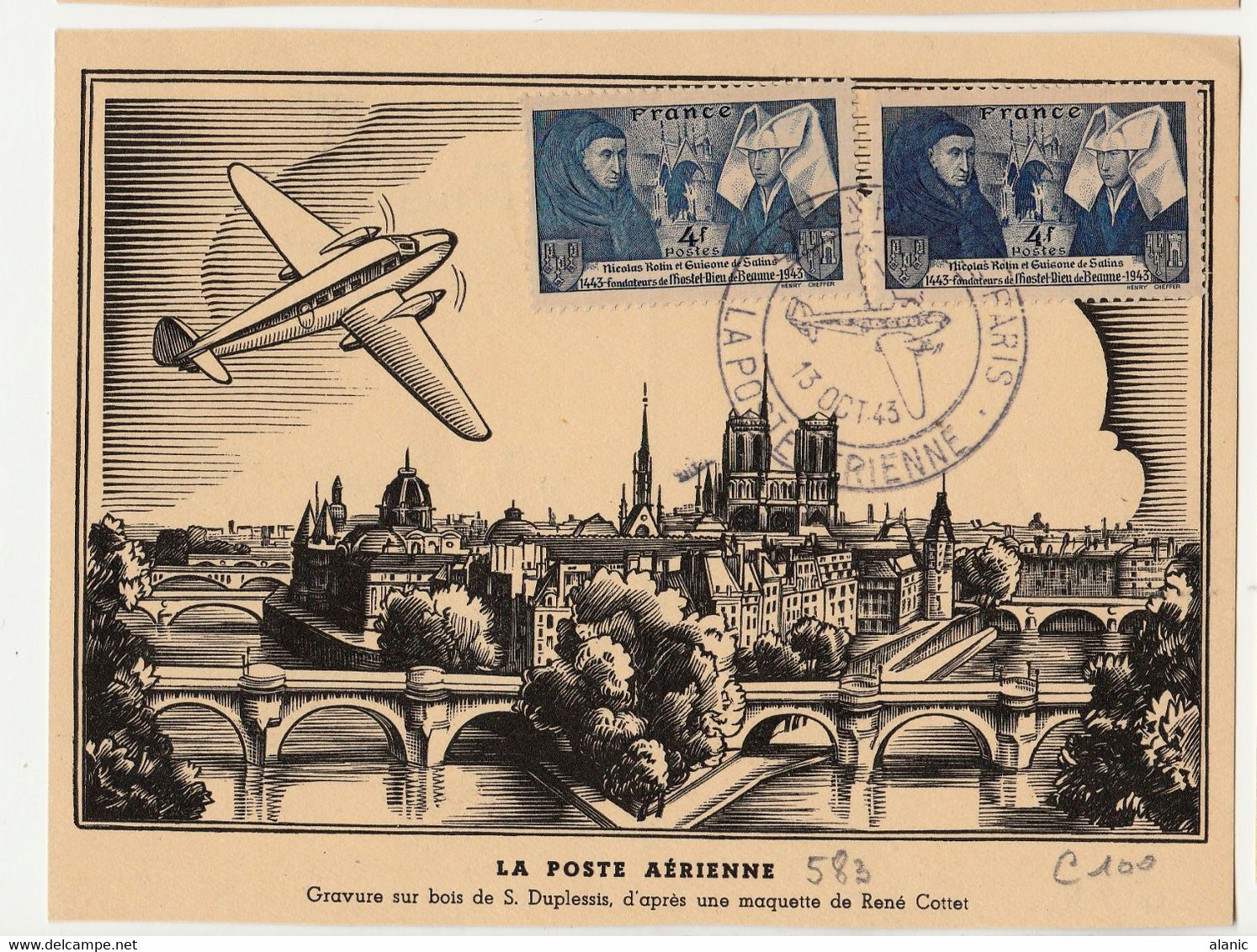 CM N°583a &n°583b- PARIS : Carte Postale Commemorative Expo Philatelique De La "Poste Aerienne" - 1921-1960: Modern Tijdperk