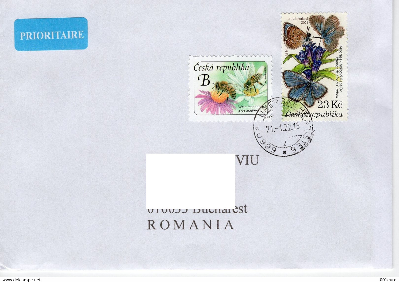 CZECHIA: BUTTERFLY / INSECTS 2 Stamps On Cover Circulated To Romania - Registered Shipping! - Oblitérés