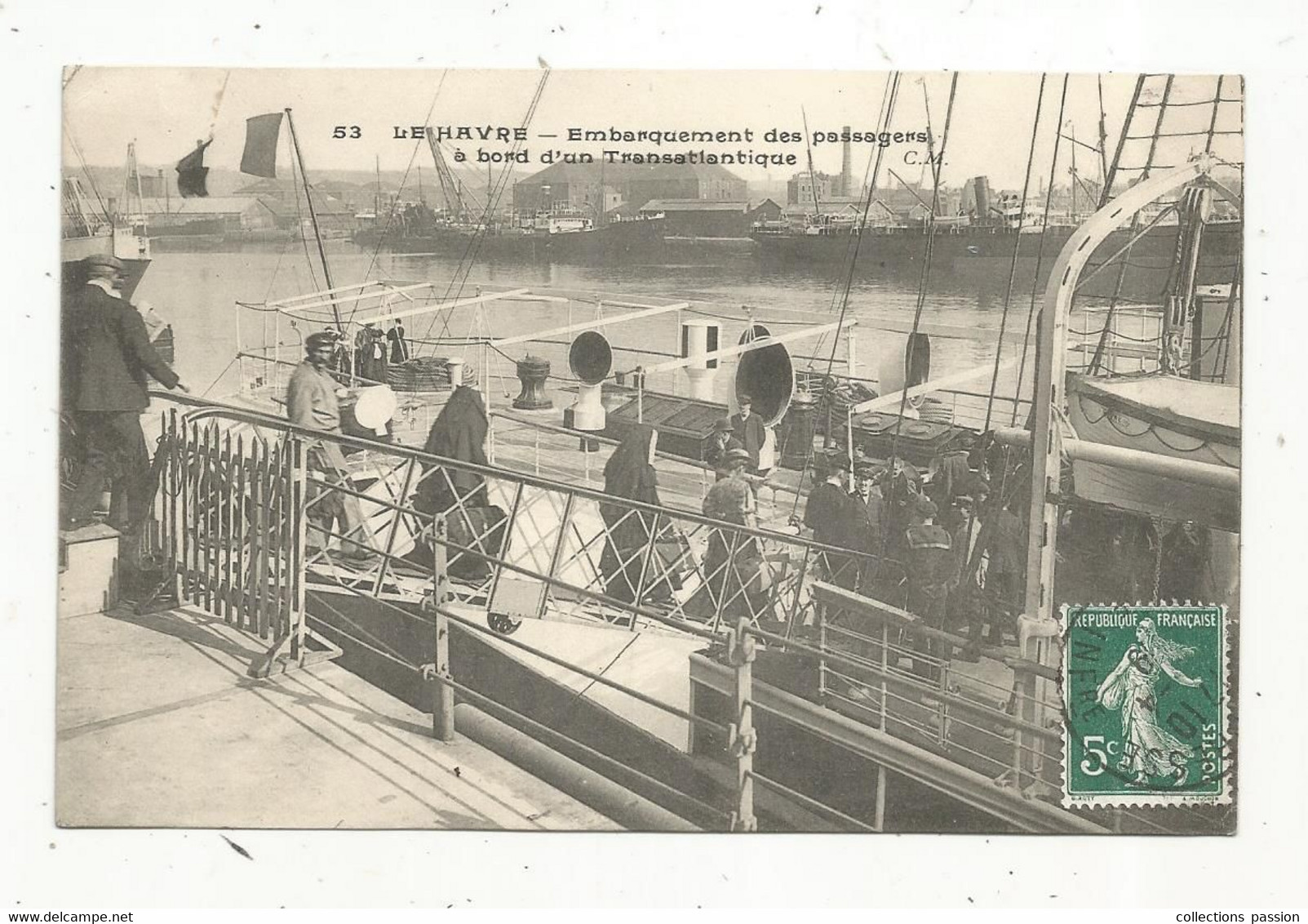 Cp , Bateau , Paquebot , Embarquement Des Passagers à Bord D'un Transatlantique,76,  LE HAVRE ,  Voyagée 1909 - Passagiersschepen