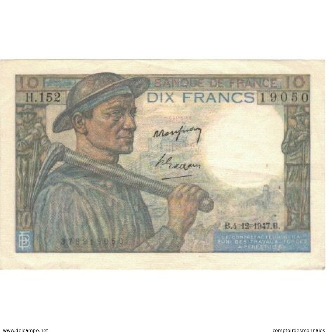 France, 10 Francs, Mineur, 1947, H15219050, SUP, Fayette:8.19, KM:99f - 10 F 1941-1949 ''Mineur''