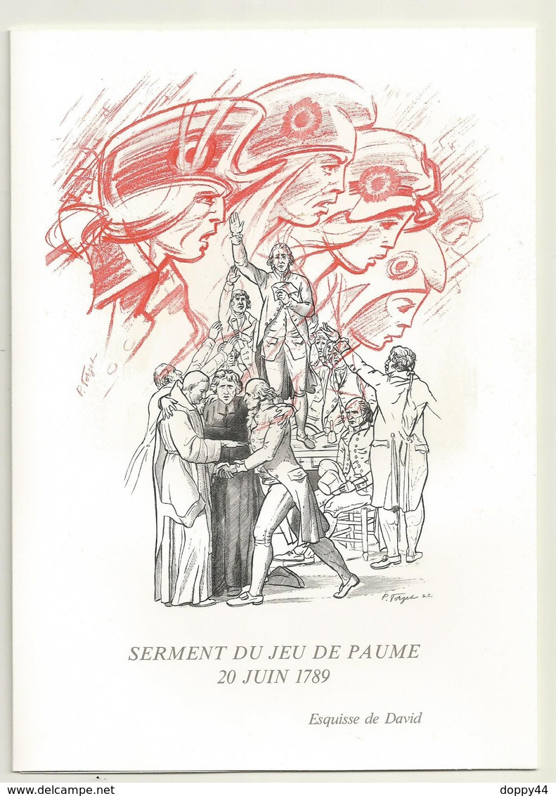 ENCART NUMEROTE SERMENT DU JEU DE PAUME   2 TP DAVID + CACHET PJ  PARIS ET  VERSAILLES 20/06/1989 - Franse Revolutie