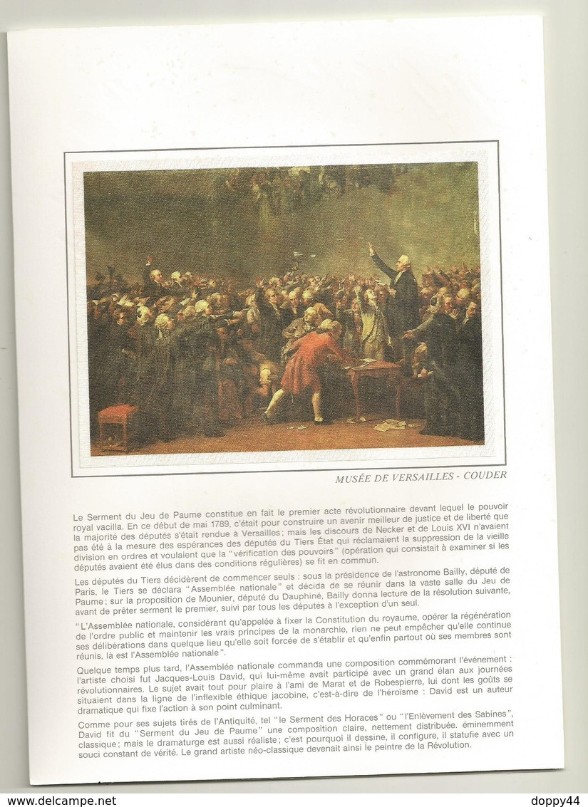 ENCART NUMEROTE SERMENT DU JEU DE PAUME   2 TP DAVID + CACHET PJ  PARIS ET  VERSAILLES 20/06/1989 - Revolución Francesa