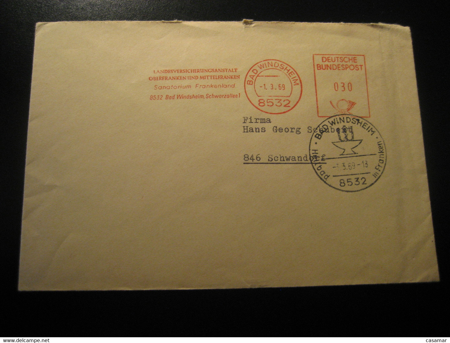 BAD WINDSHEIM 1969 Sanatorium Klinik Clinic Hospital Clinique Thermal Health Meter Mail Cancel Cover GERMANY - Bäderwesen