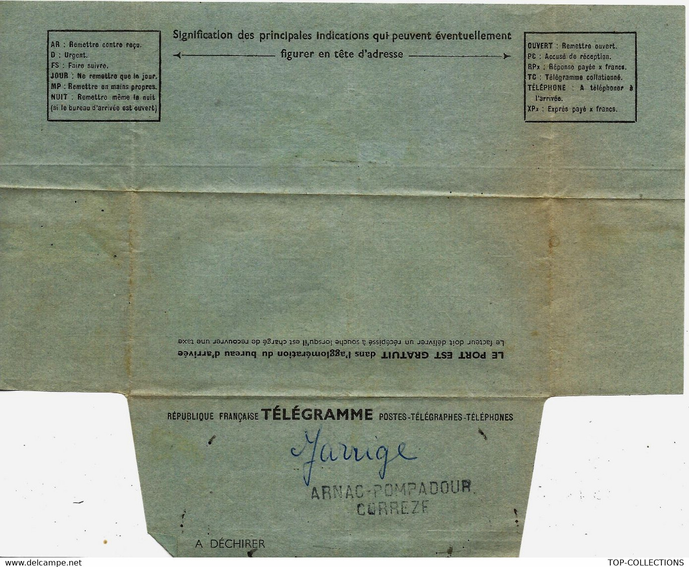 LOT DE 6 TELEGRAMMES d'Alger pour Arnac  Pompadour Corrèze circa  1949 1950 à 1956  VOIR SCANS