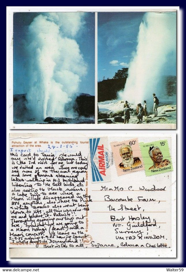 1985 New Zealand Pohutu Geyser At Whaka Postcard Sent To England - Cartas & Documentos