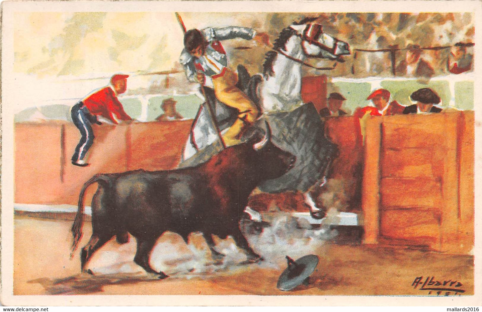 UNA VARA RECARGANDO - ARTIST ALFREDO IBARRO ~ AN OLD POSTCARD  #2202128 - Corrida