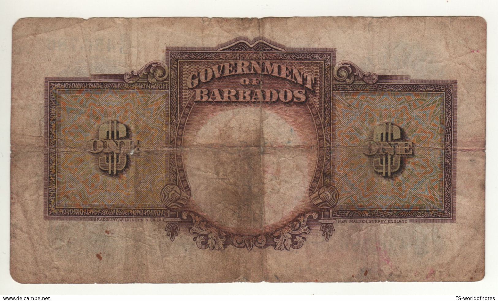 BARBADOS  $ 1,   P2b    Dated 1st JUNE 1943  " King George VI " - Barbados (Barbuda)