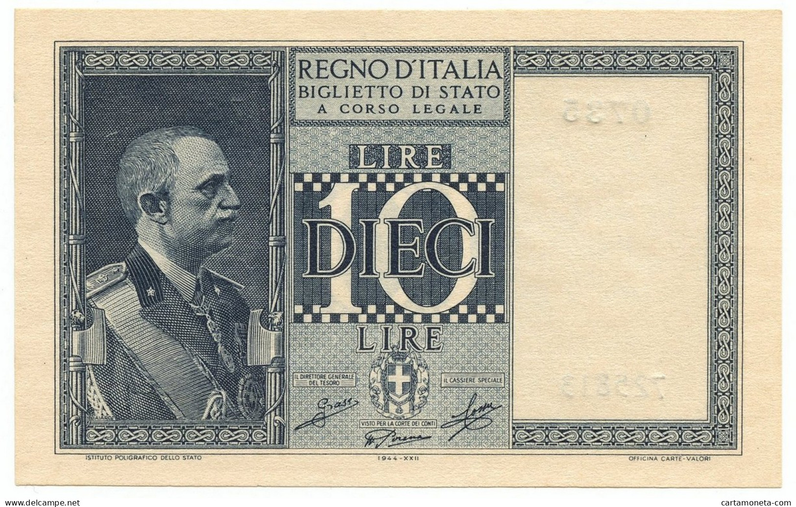 10 LIRE BIGLIETTO DI STATO VITTORIO EMANUELE III FASCIO 1944 XXII QFDS - Andere