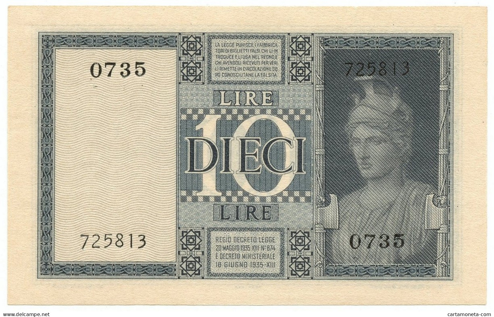 10 LIRE BIGLIETTO DI STATO VITTORIO EMANUELE III FASCIO 1944 XXII QFDS - Andere