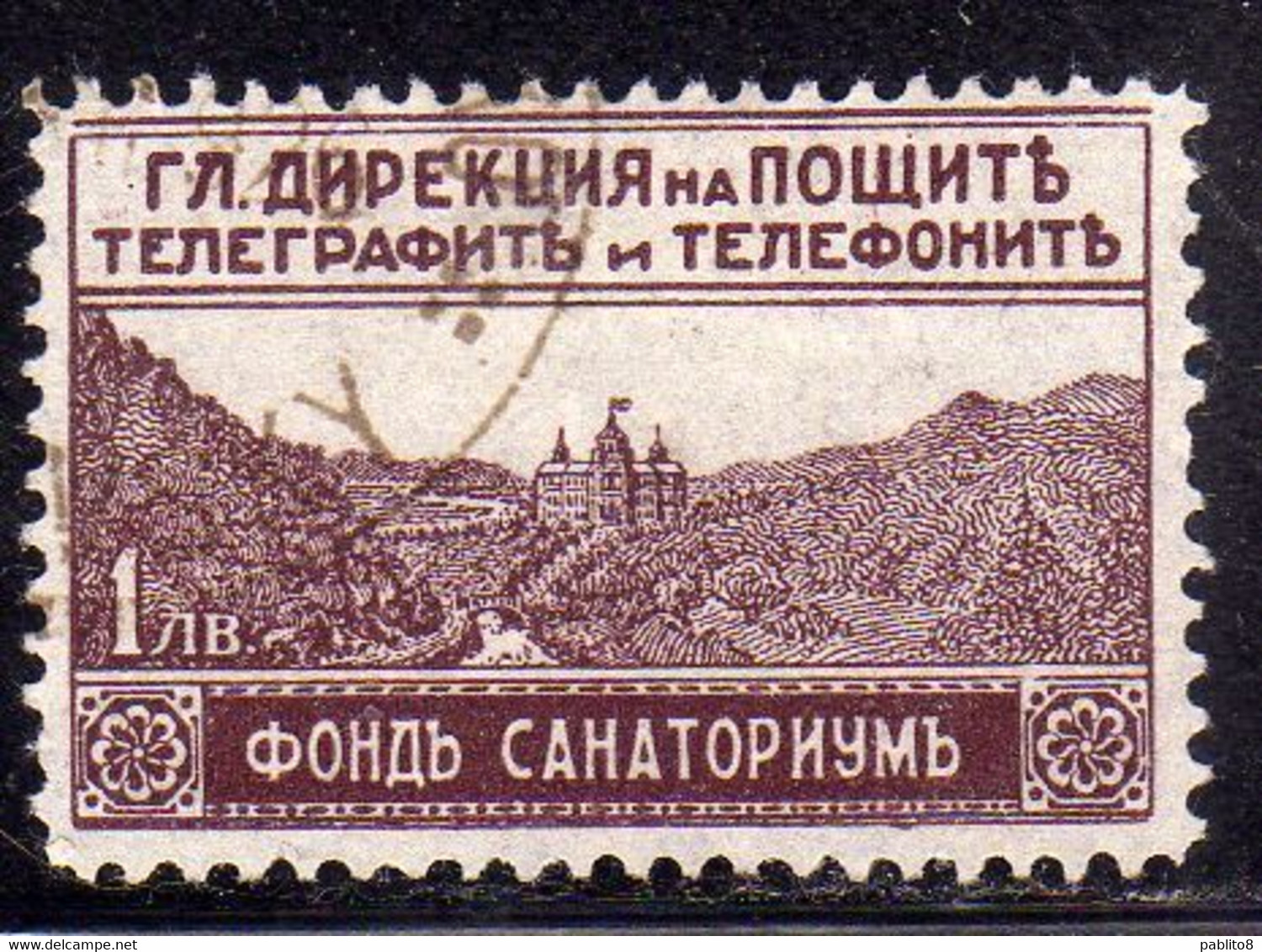 BULGARIA BULGARIE BULGARIEN 1925 1929 POSTAL TAX STAMPS VIEW OF SANATORIUM PESHTERA 1L USED USATO OBLITERE' - Impuestos