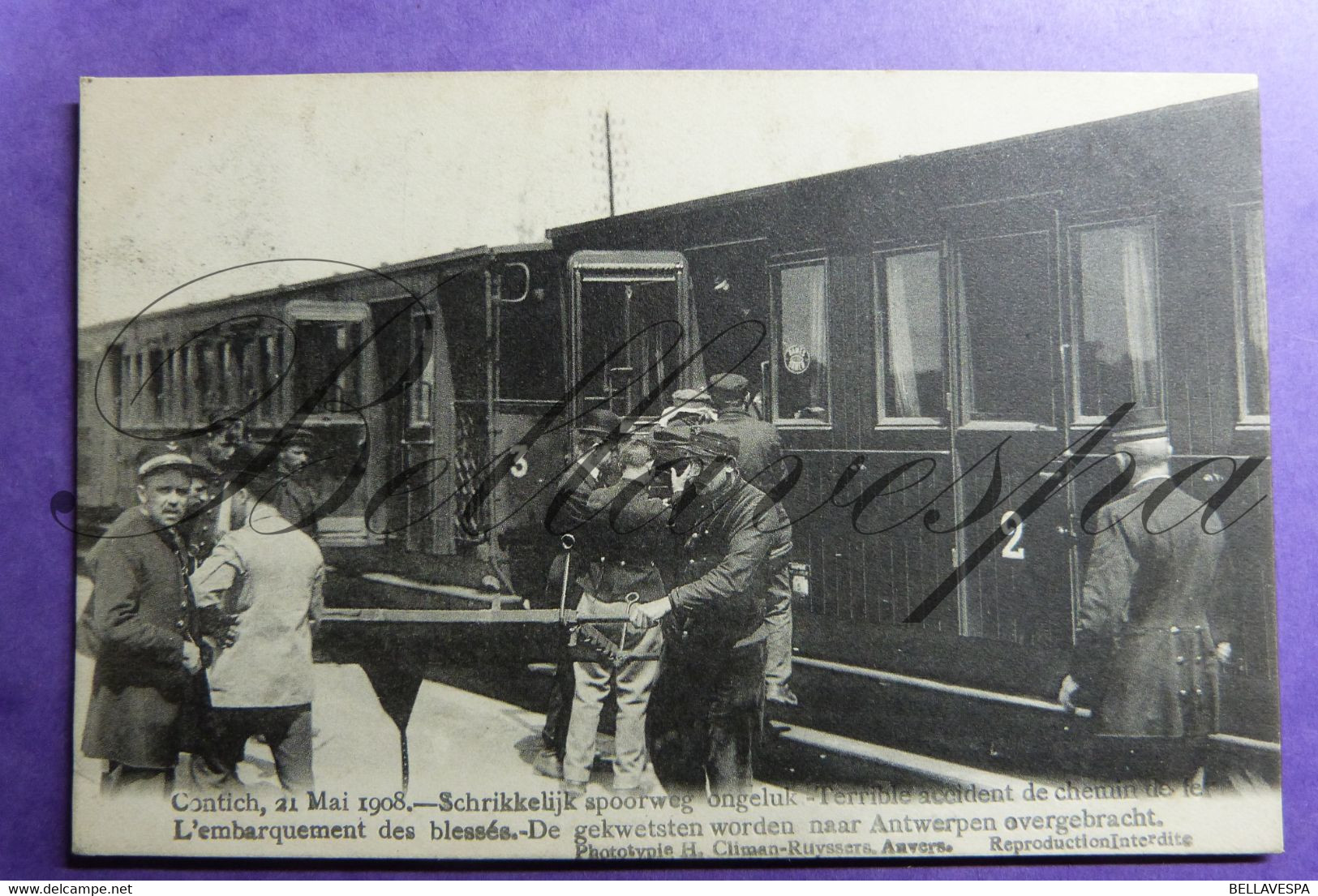 Kontich  Ongeluk Trein Accident DestructionTrain Chemin De Fer. Railway. 3 X Cpa 1908 - Treni
