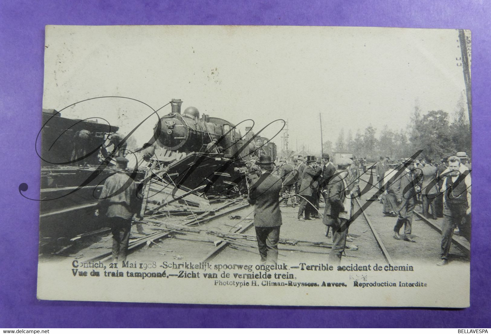 Kontich  Ongeluk Trein Accident DestructionTrain Chemin De Fer. Railway. 3 X Cpa 1908 - Treni