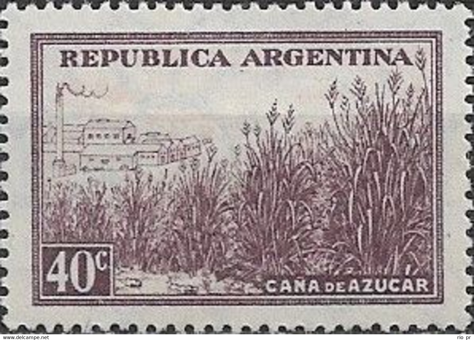 ARGENTINA - DEFINITIVE: LAND PRODUCTS, SUGAR CANE (DARK VIOLET, 40 C, WM Mi.9) 1936 - MNH - Ungebraucht