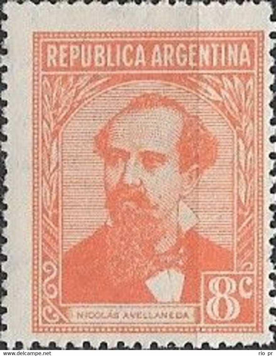 ARGENTINA - DEFINITIVE: PERSONALITIES, POLITICIAN NICOLÁS AVELLANEDA (ORANGE, 8 C, WM Mi.9) 1939 - MNH - Nuevos