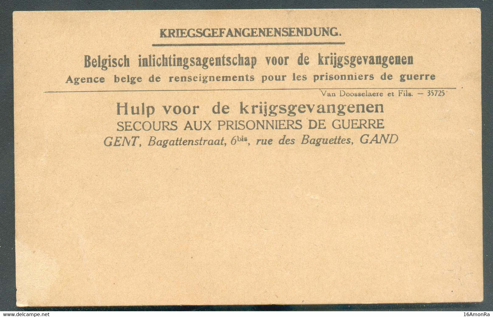 RR Carte  Neuve Kriegsgefangensendung Belgisch Inlichtingsagentschap Voor De Krijgsgevangenen Secours Aux Prisonniers De - Kriegsgefangenschaft