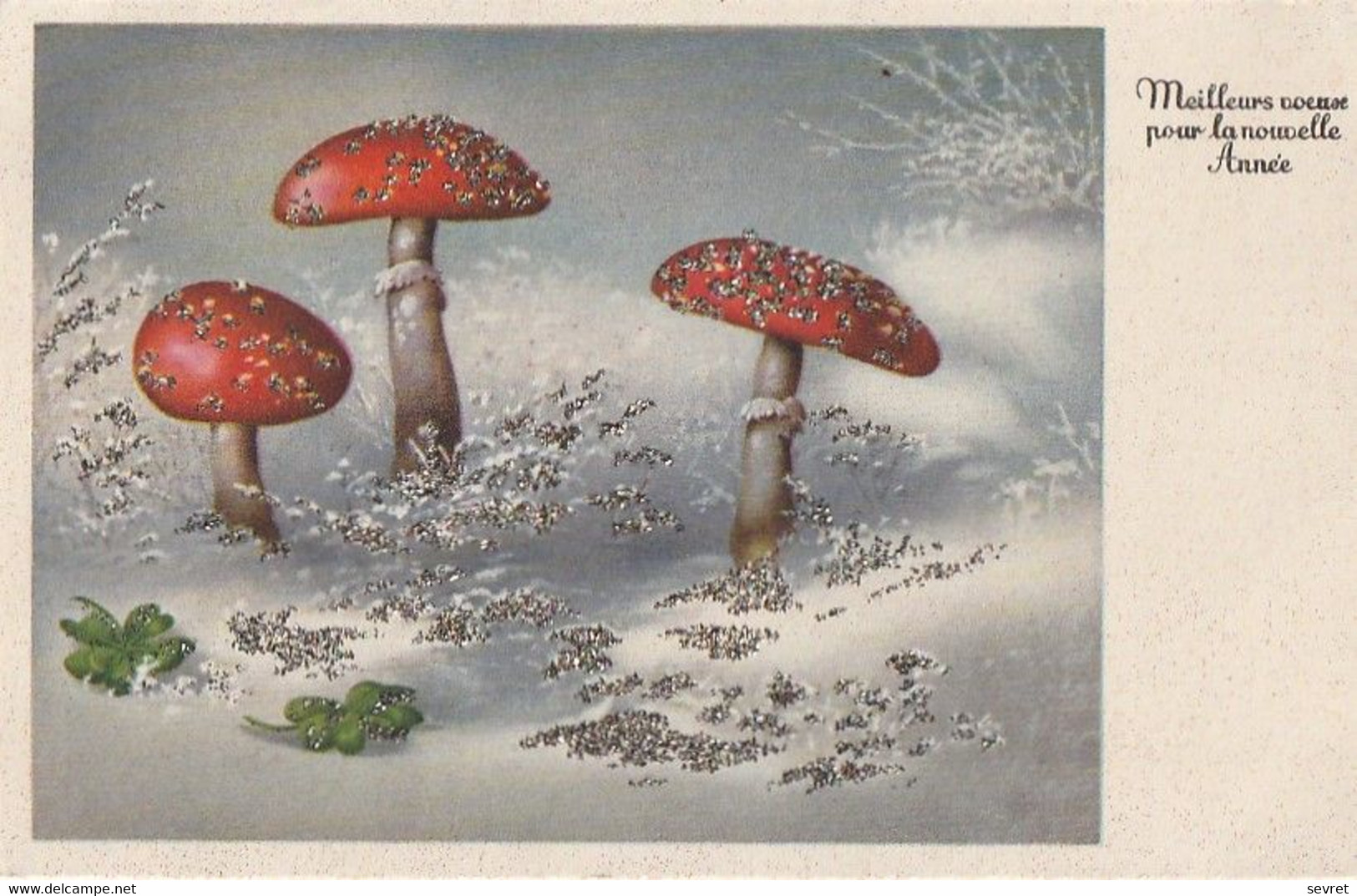 Belle Carte Représentant Trois Champignons Avec Incrustations Brillants - Mushrooms