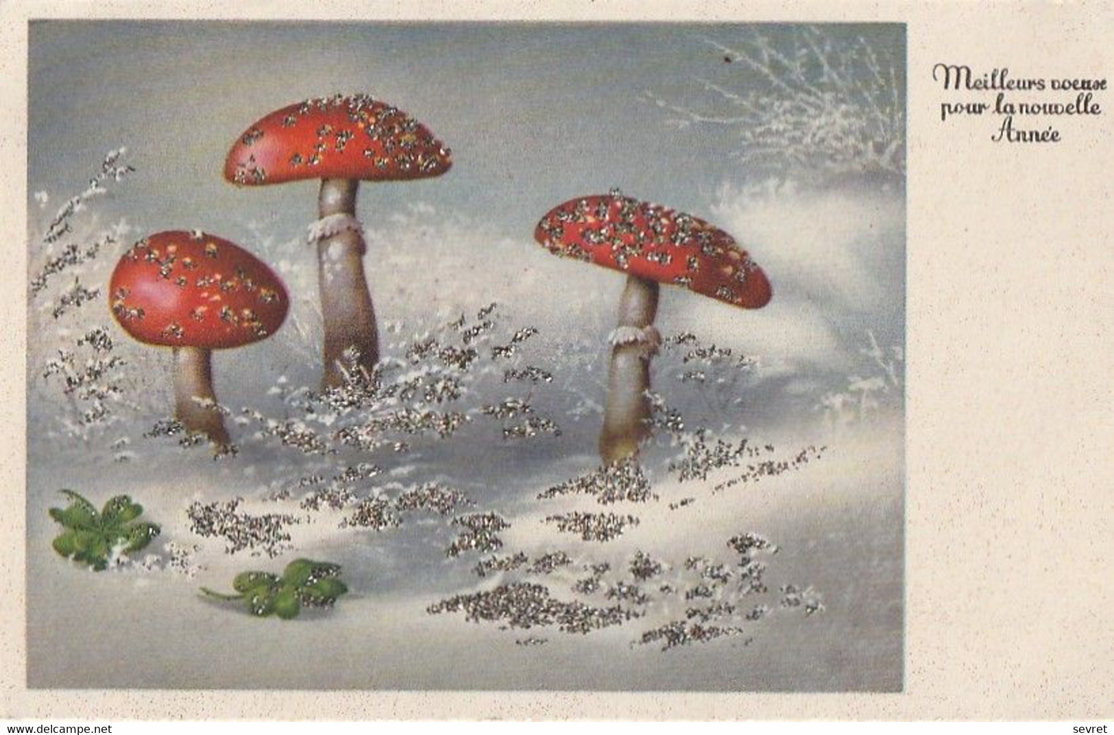 Belle Carte Représentant Trois Champignons Avec Incrustations Brillants - Paddestoelen