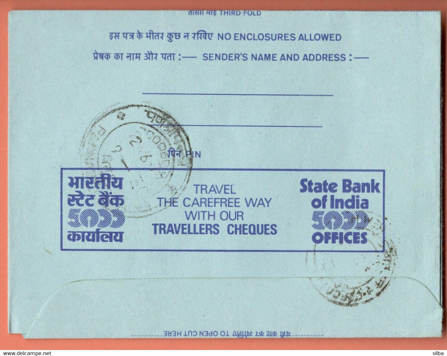 India Inland Letter / Peacock 20 Postal Stationery / Travellers Cheques, State Bank Of India 5000 Offices - Inland Letter Cards