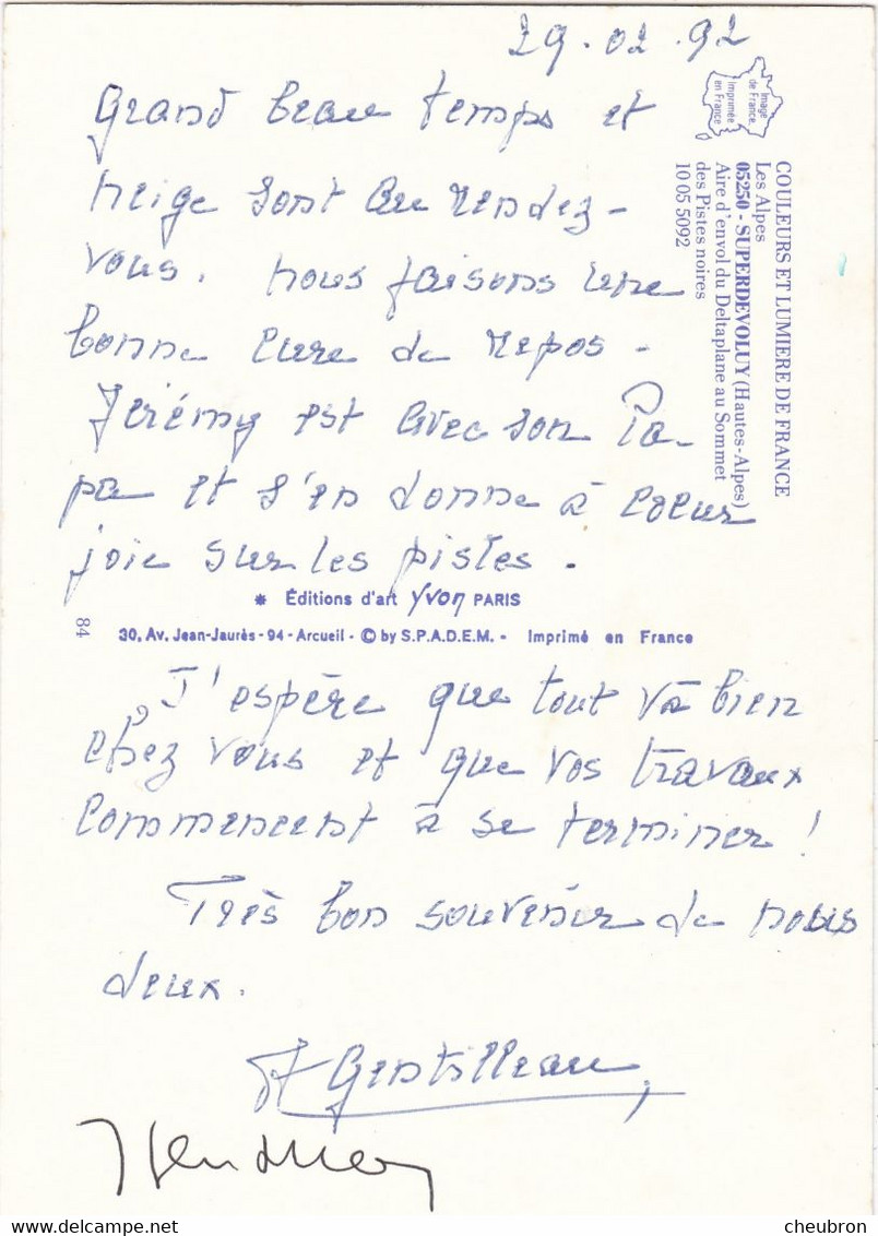 05. SUPER DEVOLUY. CPSM. AIRE D'ENVOL DU DELTAPLANE AU SOMMET DES PISTES NOIRES. + TEXTE ANNEE 1992 - Saint Etienne En Devoluy