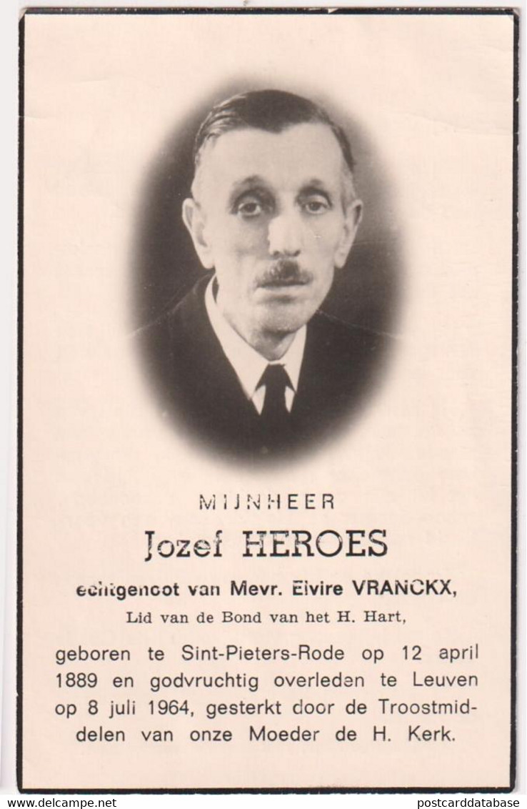 Jozef Heroes - H. Hart - Sint-Pieters-Rode 1889 - Leuven 1964 - Esquela