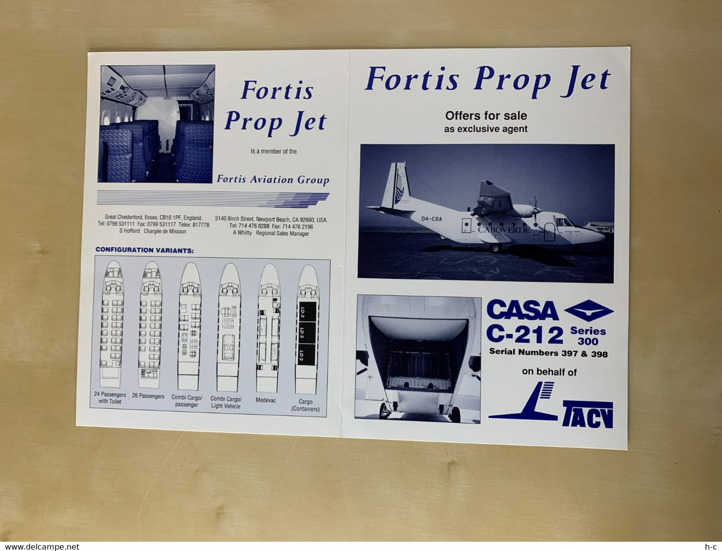 Aircraft / Avion For Sale Publicity Leaflet - Casa C-212 Cape Verde Airlines - Werbung