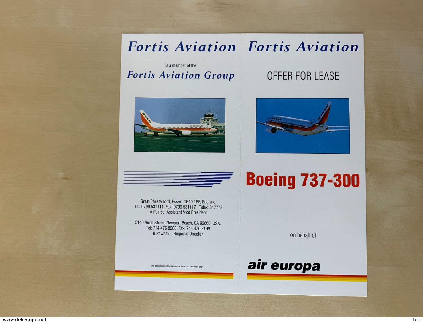 Aircraft / Avion For Sale Publicity Leaflet - Boeing 737-300 Air Europa - Publicités