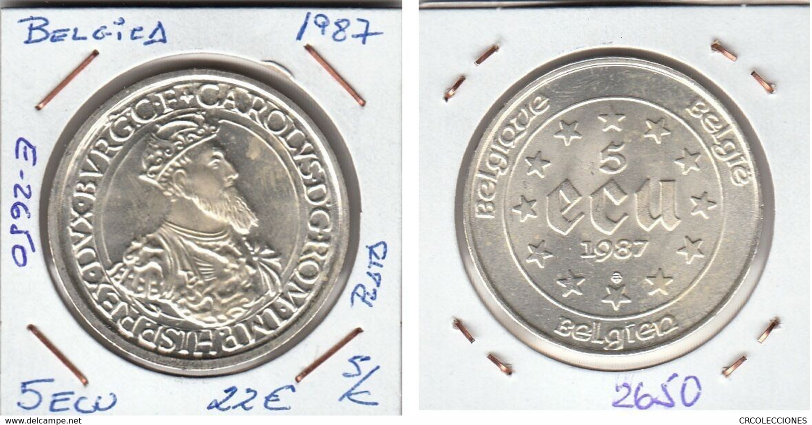 E2650 MONEDA BELGICA 5 ECUS 1987 PLATA SIN CIRCULAR 22 - Autres & Non Classés