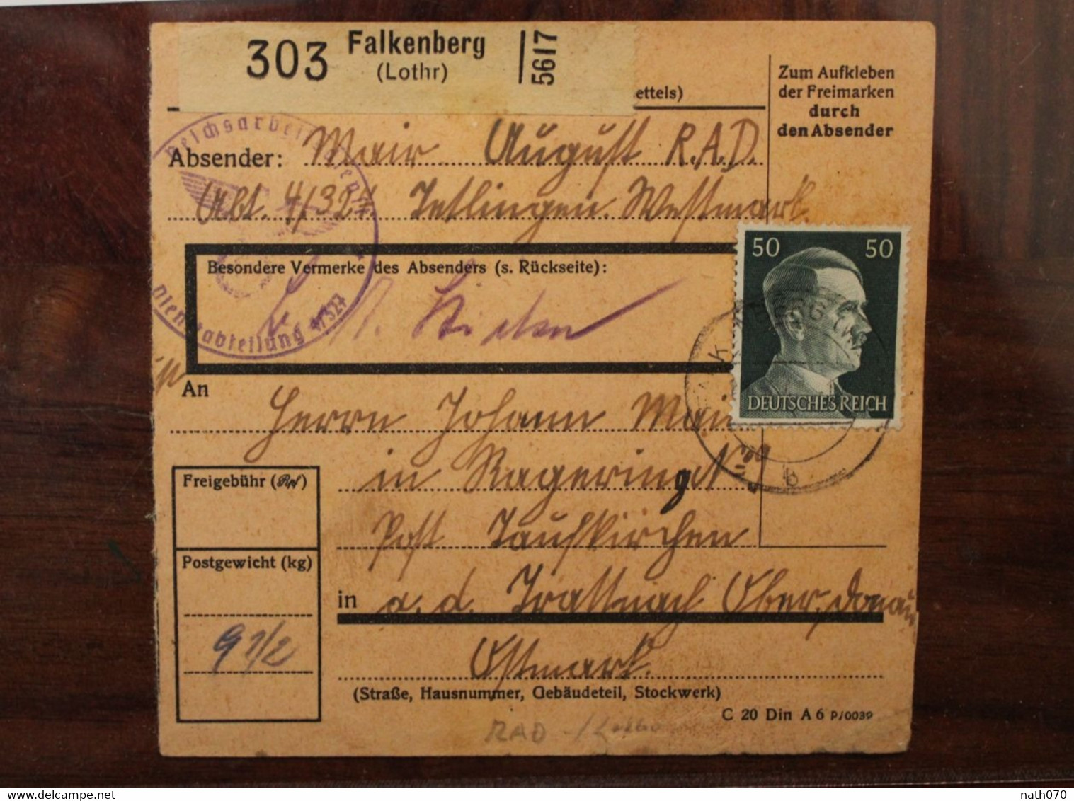 Löthringen 1943 Falkenberg RAD Cover Dt Reich Besetzung Occupation Lorraine - Ocupación 1938 – 45