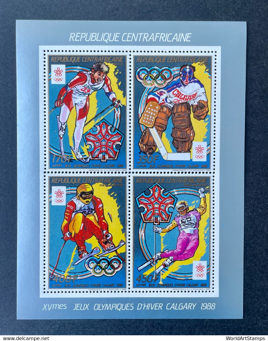 Stamps Sheetlet Olympic Games Calgary 88 Central Africa Perf. - Winter 1988: Calgary