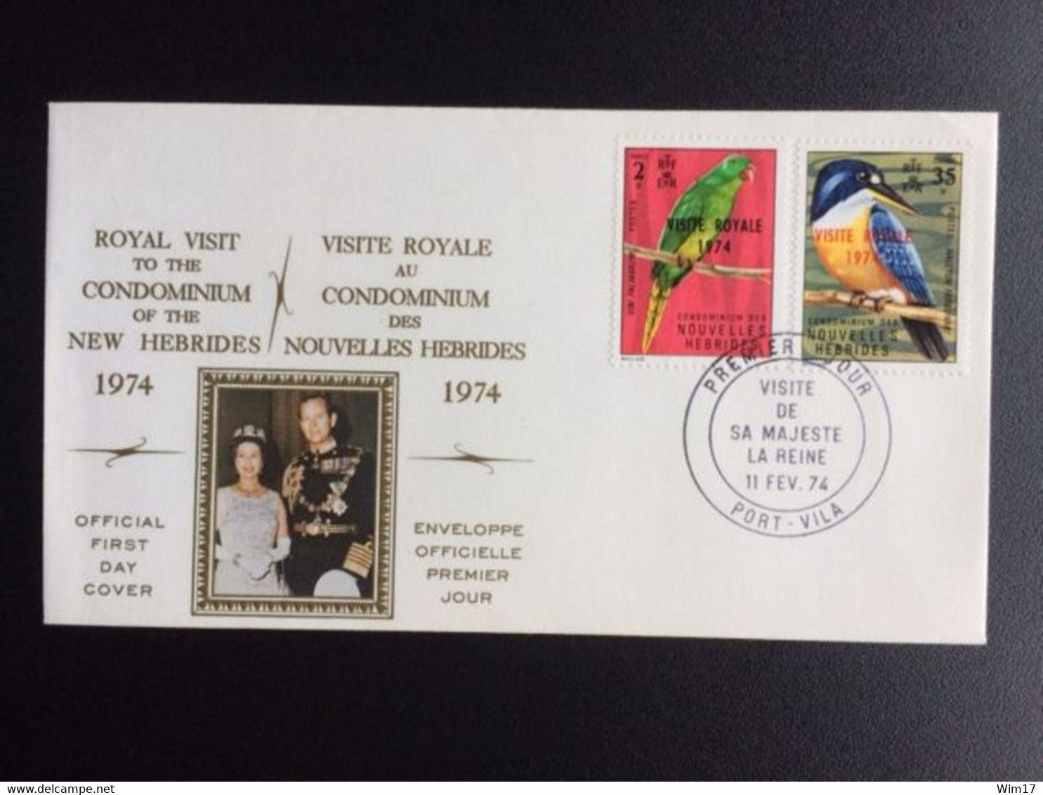 NOUVELLES HEBRIDES 1974 FDC ROYAL VISIT NEW HEBRIDES BIRDS VOGELS - FDC