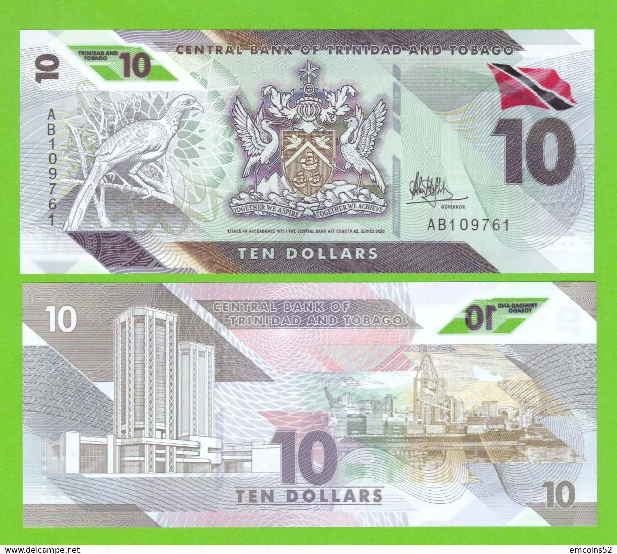 TRINIDAD & TOBAGO 10 DOLLARS  2020  P-W62  UNC - Trinidad En Tobago