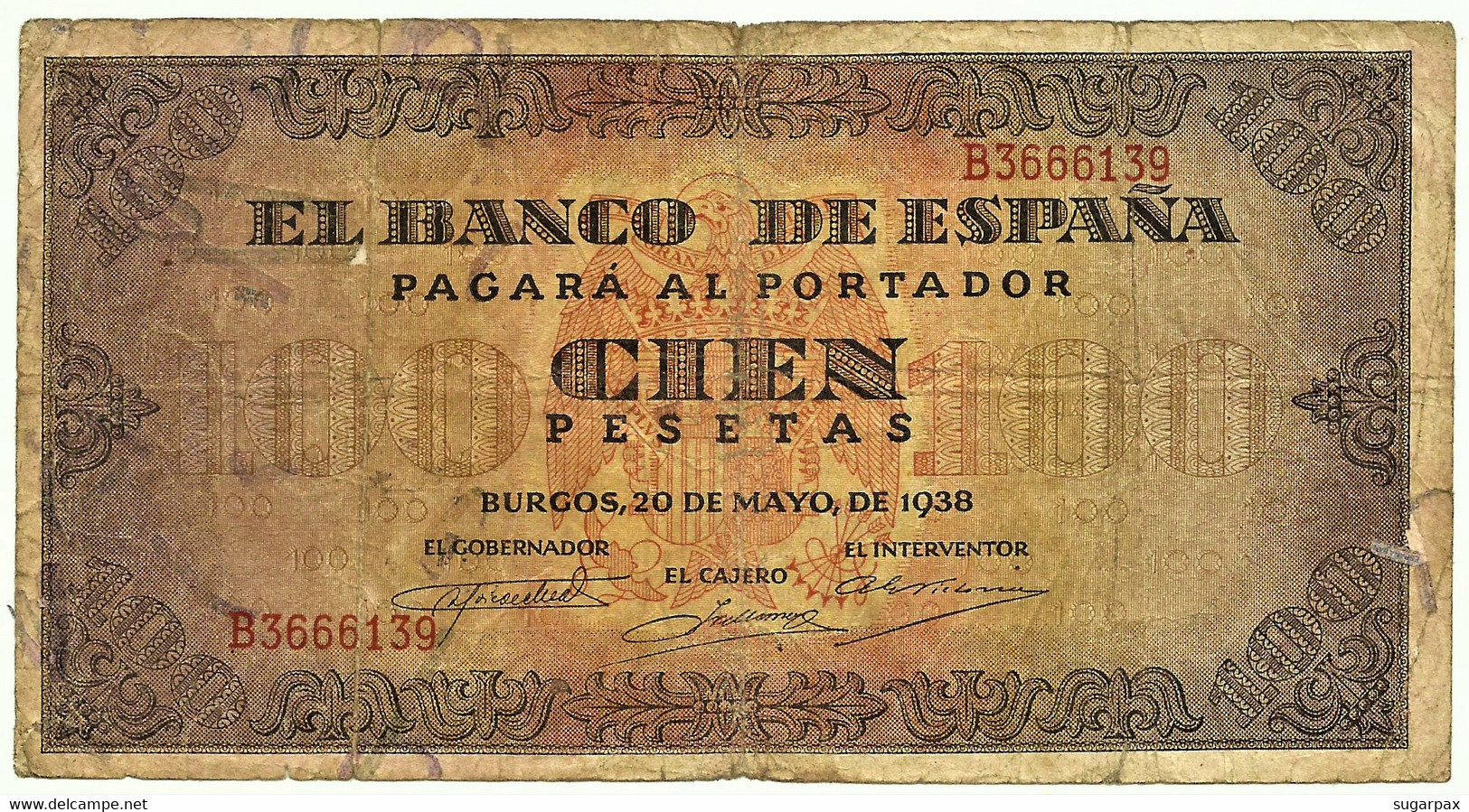 ESPAÑA - 100 Pesetas - 20.05.1938 - Pick 113 - BURGOS - 100 Pesetas