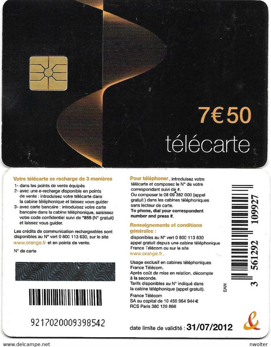 @+ Télécarte Torsades - 7,50€ - GEM1 - 30/07/2012 - Ref : CC-FT6D - 2010