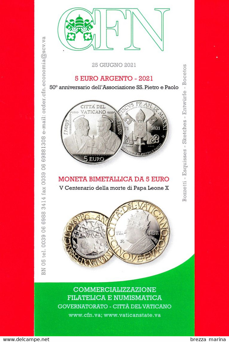 Nuovo - VATICANO - 2021 - Bollettino Ufficiale - Moneta 5 Euro - SS Pietro E Paolo - Papa Leone X - BN 05 - Cartas & Documentos