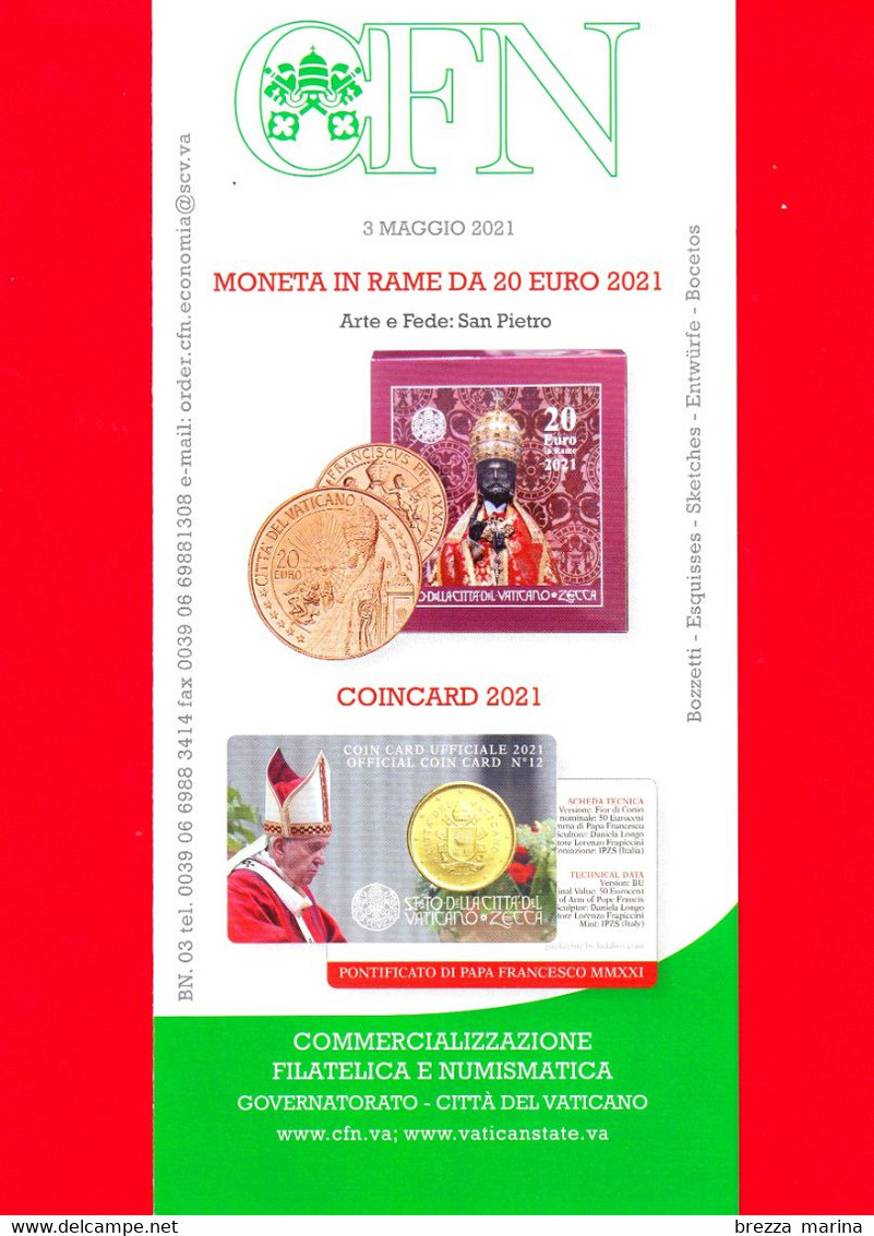 Nuovo - VATICANO - 2021 - Bollettino Ufficiale - Moneta In Rame Da 20 Euro, S. Pietro - Coincard - BN 03 - Covers & Documents