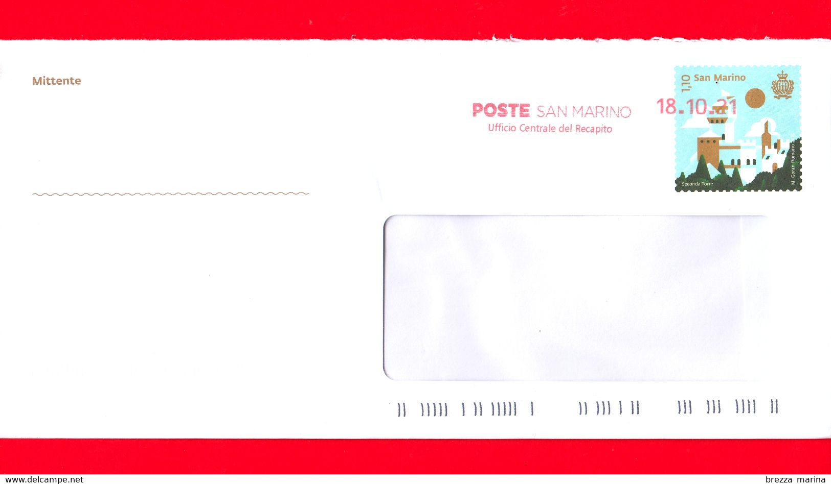 SAN MARINO - Usato - 2021 - Intero Postale - Torri Di San Marino - Busta Postale - Seconda Torre - 1.10 - Cartas & Documentos