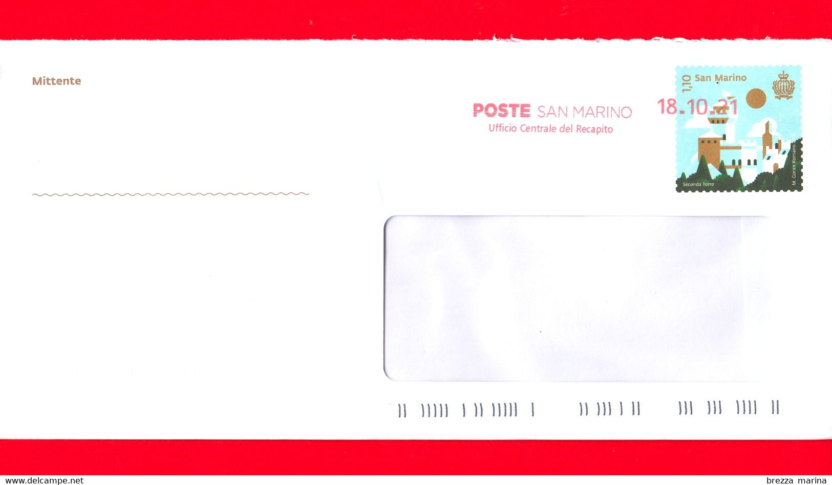 SAN MARINO - Usato - 2021 - Intero Postale - Torri Di San Marino - Busta Postale - Seconda Torre - 1.10 - Lettres & Documents