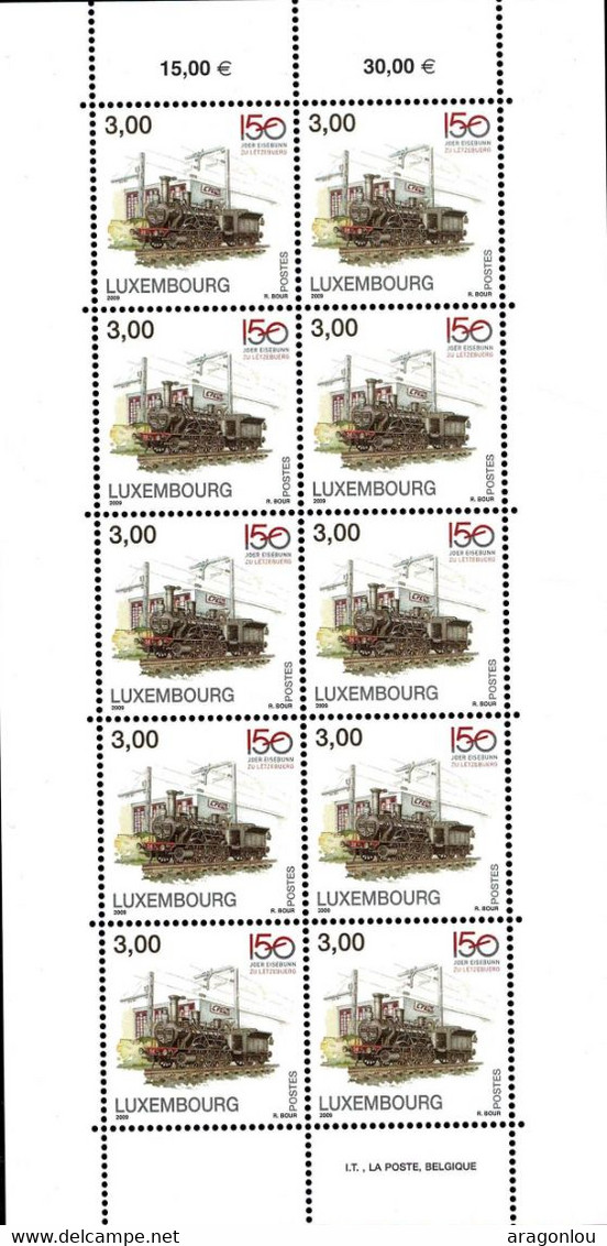 Luxembourg Luxemburg 2009 Chemins De Fer Luxembourg 150e Anniversaire Feuille 10x 1,00€ Neuf MNH** - Feuilles Complètes