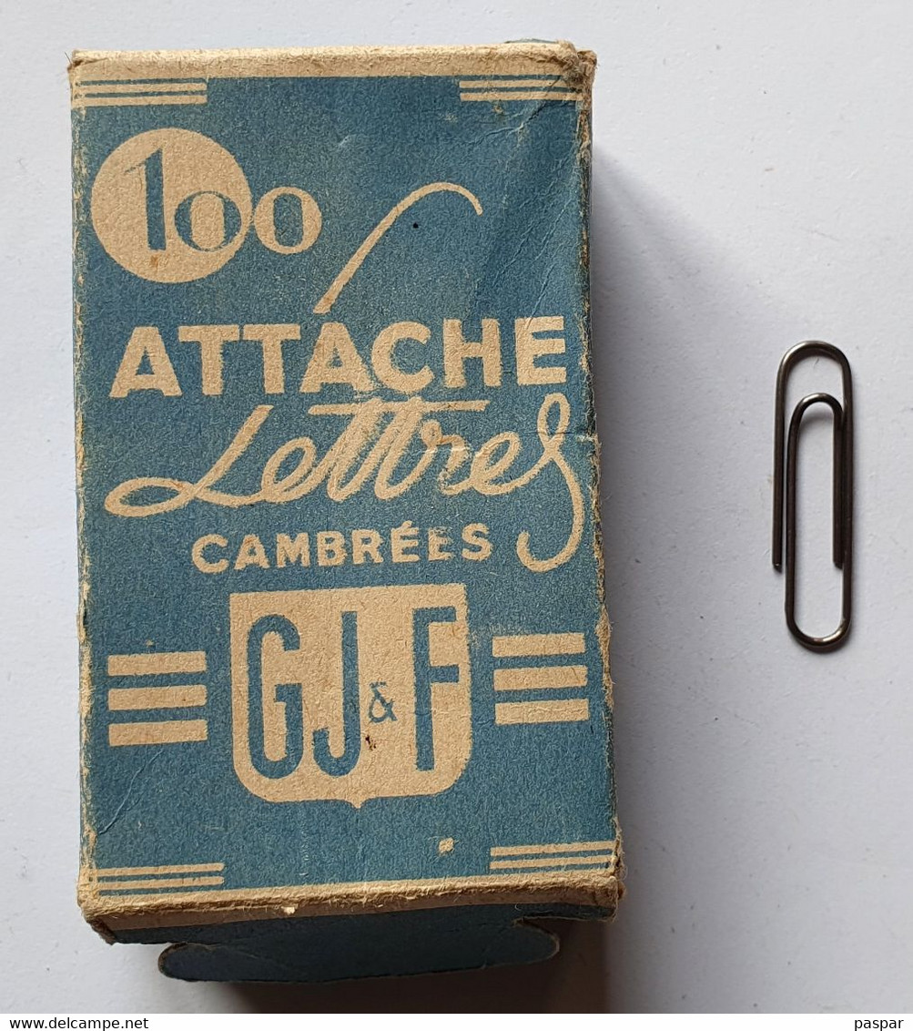 Ancienne Boîte En Carton D'attache-lettres Cambrées Trombones GJ & F Complète Avec Ses 100 Trombones - Autres & Non Classés