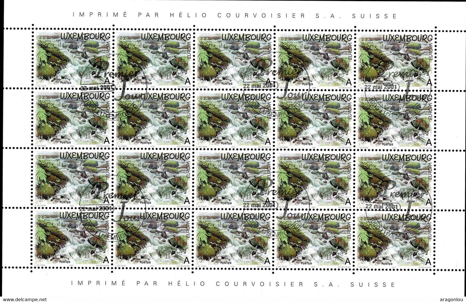 Luxembourg Luxemburg 2001 Europa L'Eau Trésor Naturel Feuille 20x A Cachet FDC - Full Sheets