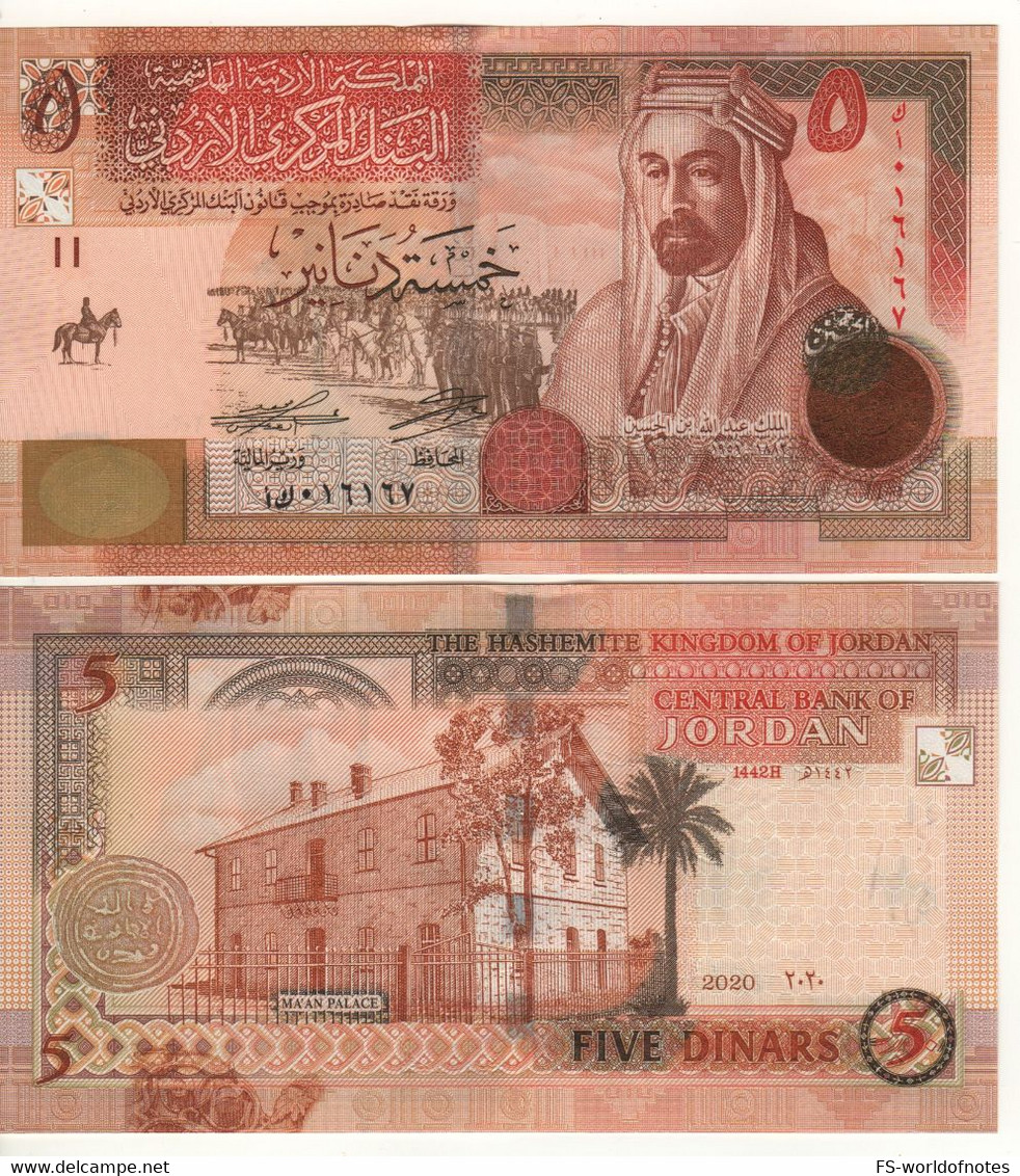 JORDAN New 5 Dinars  P35L  NEW Date 2020   (king Abdullah I Ibn Hussain + Ma'an Palace At Back )  UNC - Jordanien