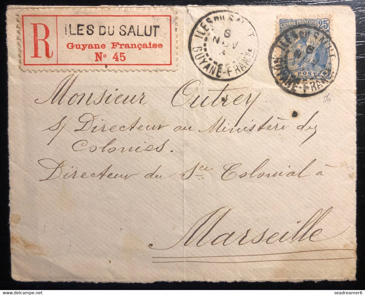 France Colonies Guyane Iles Du Salut Devant De Lettre Recommandée N°56 Obl Dateur " Iles Du Salut / Guyane Francaise " - Storia Postale