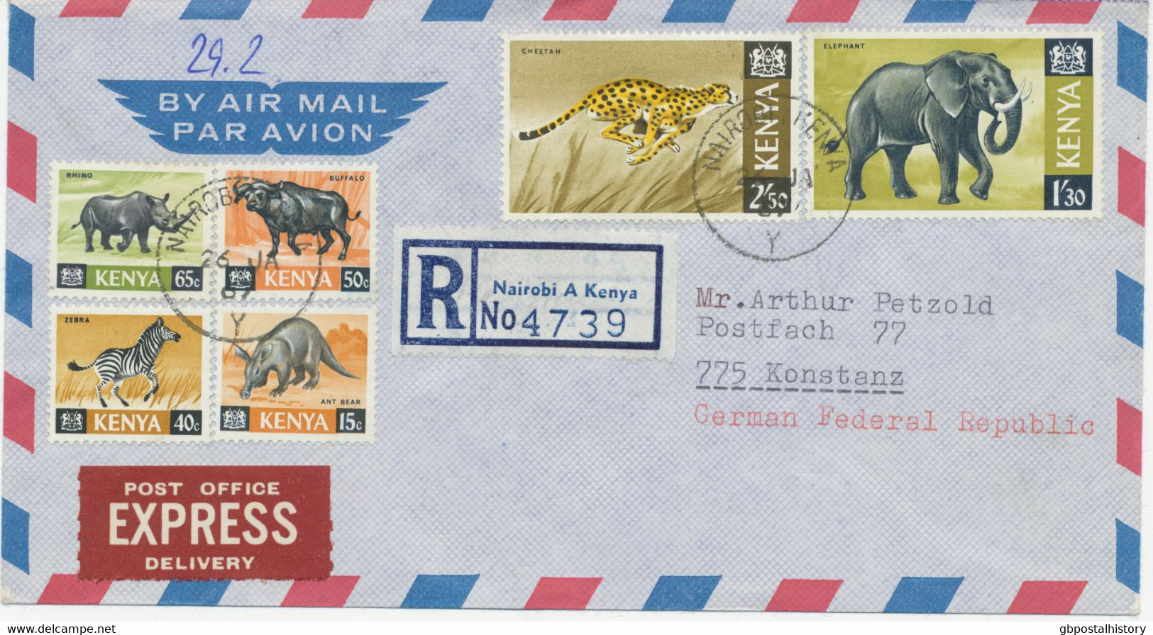 KENYA 1967 Animals 15 C., 40 C., 50 C., 65 C., 1 Sh. 30 C. (Elephant) And 2 Sh. 50 C. (Cheetah) Rare EXPRESS DELIVERY - Kenia (1963-...)