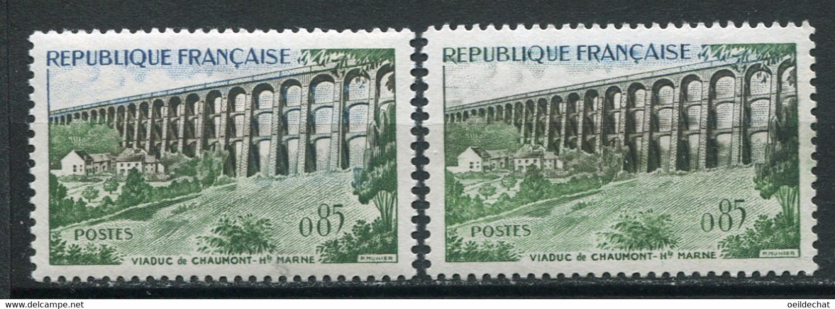 23168 FRANCE N°1240** 85c. Chaumont : Arches Teinté De Bleu Au Lieu De Sépia + Normal (non Fourni)  1960  TB - Unused Stamps