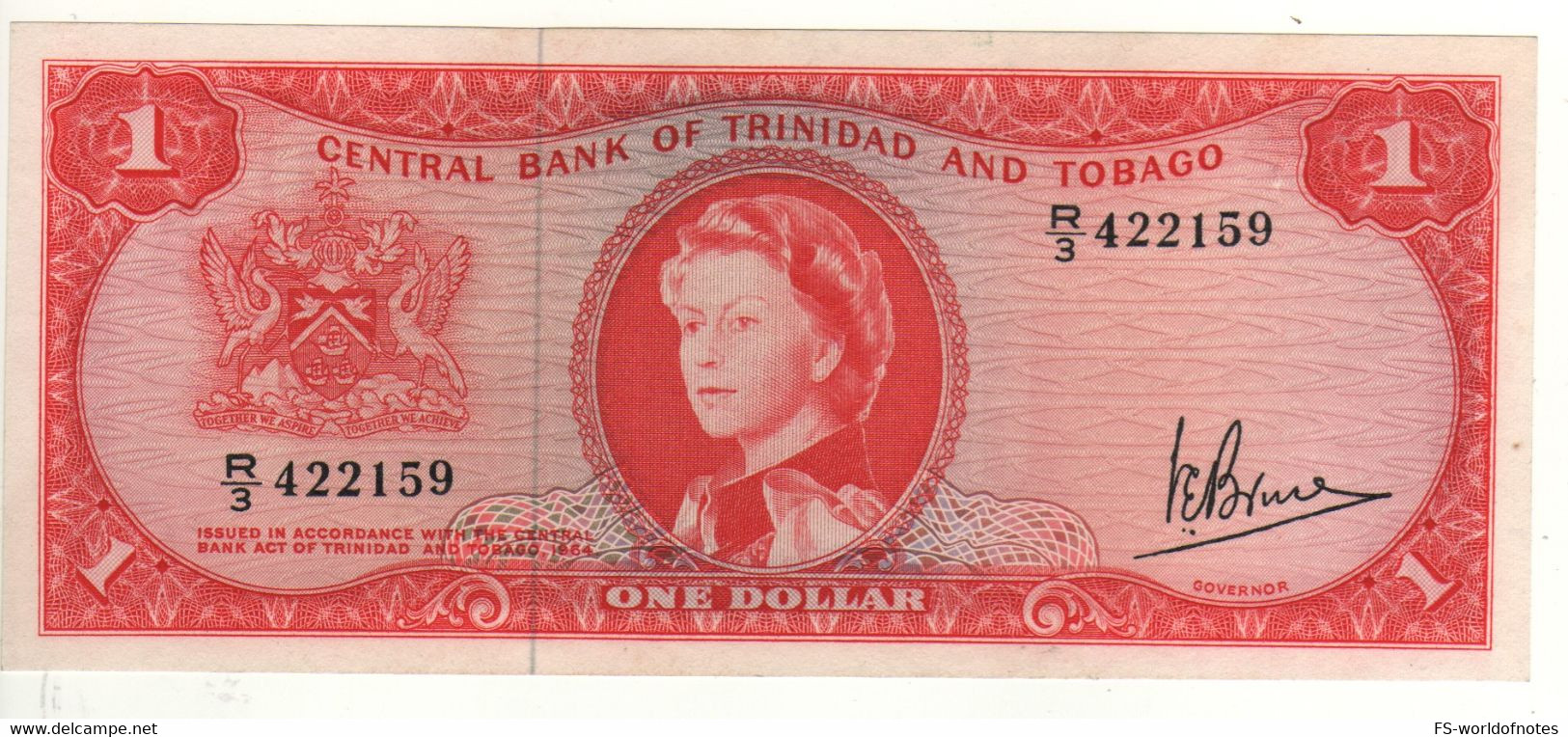 TRINIDAD & TOBAGO   $ 1   (  Queen Elizabeth II)  P26c   Sign. Bruce   UNC - Trinité & Tobago